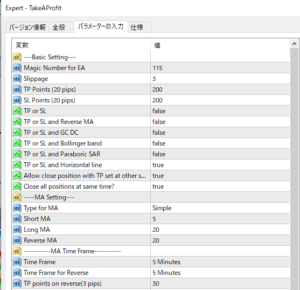 自動決済EA TakeAProfit for MT4 TakeAProfit parametor1