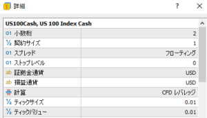 ストラテジーテスターのテスト結果が違う件 US100Details
