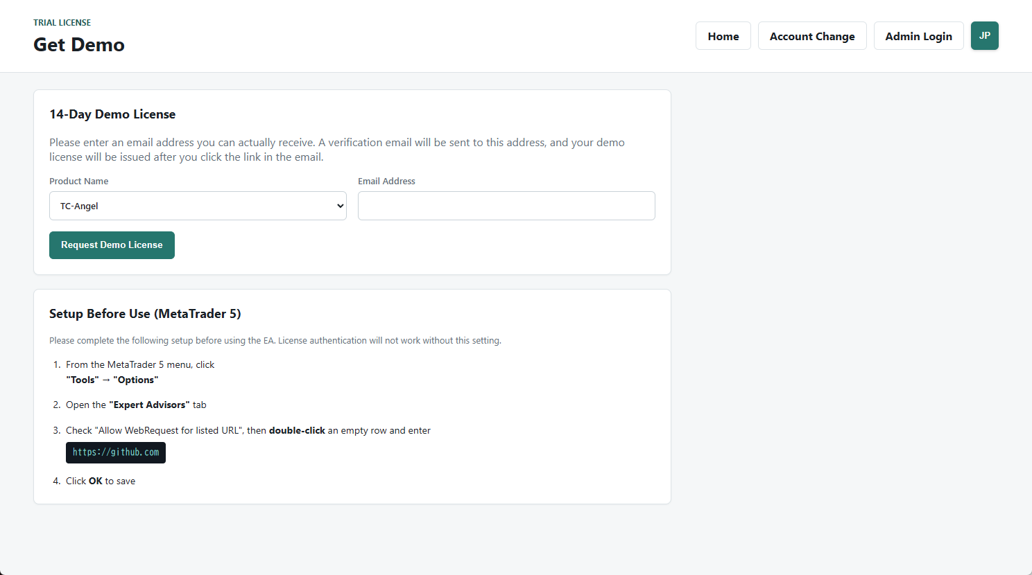 How to Get a License | Full License and 14-Day Demo Get Demo screen in English
